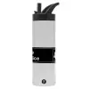 Metallic thermos bottle with straw & handle, stainless steel (Stainless steel 304), double-walled, 600ml.