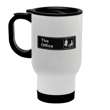 The office, Stainless steel travel mug with lid, double wall white 450ml