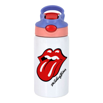 The rolling stones, Children's hot water bottle, stainless steel, with safety straw, pink/purple (350ml)