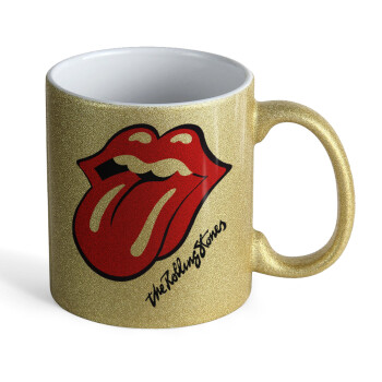The rolling stones, Κούπα Χρυσή Glitter που γυαλίζει, κεραμική, 330ml