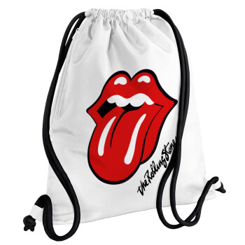 The rolling stones, Backpack pouch GYMBAG white, with pocket (40x48cm) & thick cords