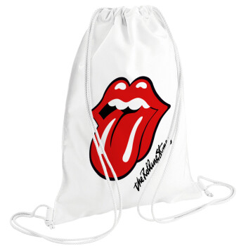The rolling stones, Τσάντα πλάτης πουγκί GYMBAG λευκή (28x40cm)