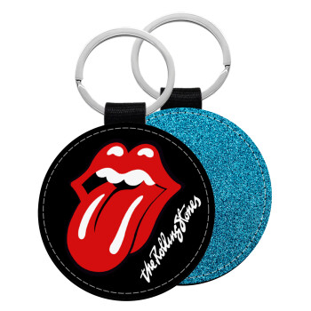The rolling stones, Μπρελόκ Δερματίνη, στρογγυλό ΜΠΛΕ (5cm)