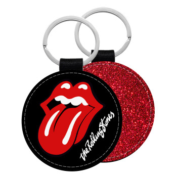 The rolling stones, Μπρελόκ Δερματίνη, στρογγυλό ΚΟΚΚΙΝΟ (5cm)