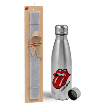 The rolling stones, Easter Set, metallic Inox water bottle (750ml) & aromatic flat Easter candle (30cm) (GRAY)