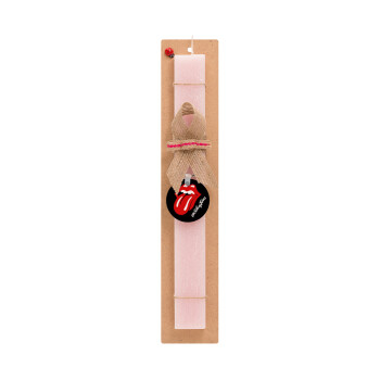The rolling stones, Easter Set, wooden keychain & scented flat Easter candle (30cm) (PINK)