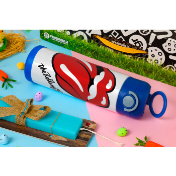 The rolling stones, Easter candle, Childrens hot water bottle, stainless steel, with safety straw, BLUE (500ml)