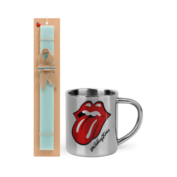 The rolling stones, Easter Set, metallic thermal cup (300ml) & aromatic flat Easter candle (30cm) (TURQUOISE)