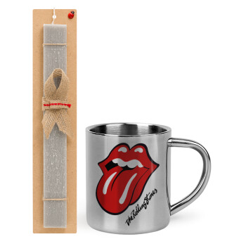 The rolling stones, Easter Set, metallic thermal cup (300ml) & Easter aromatic flat candle (30cm) (GRAY)