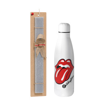The rolling stones, Easter Set, metallic stainless thermos bottle (500ml) & scented flat Easter candle (30cm) (GRAY)