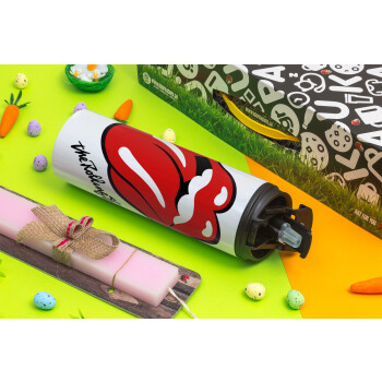 The rolling stones, Easter candle,Travel Tumbler 2 Lids, with metal straw & cleaning brush & aromatic flat candle (30cm) (PINK)