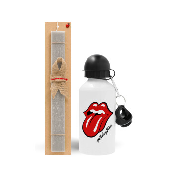 The rolling stones, Easter Set, metallic aluminum water bottle (500ml) & aromatic flat Easter candle (30cm) (GRAY)