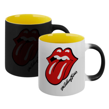 The rolling stones, Κούπα Μαγική εσωτερικό κίτρινη, κεραμική 330ml που αλλάζει χρώμα με το ζεστό ρόφημα