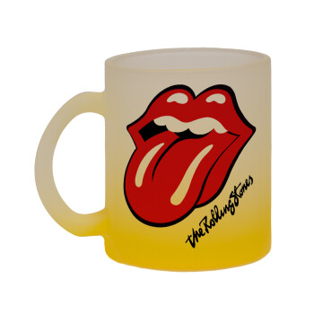 The rolling stones, Κούπα γυάλινη δίχρωμη με βάση το κίτρινο ματ, 330ml