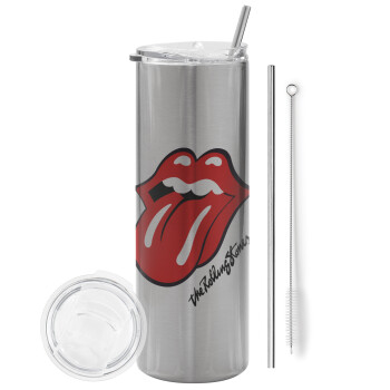 The rolling stones, Tumbler stainless steel Silver 600ml, with metal straw & cleaning brush