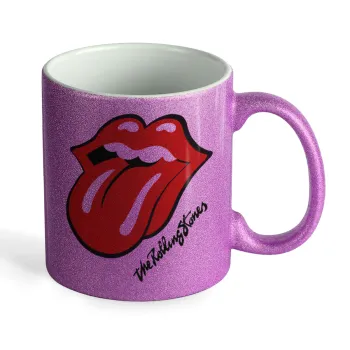 The rolling stones, Κούπα Μωβ Glitter που γυαλίζει, κεραμική, 330ml