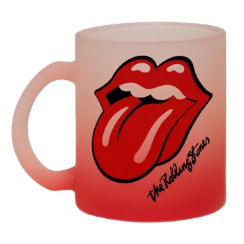 The rolling stones, Κούπα γυάλινη δίχρωμη με βάση το κόκκινο ματ, 330ml
