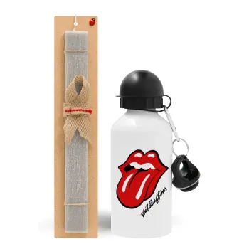 The rolling stones, Easter Set, metallic aluminum water bottle (500ml) & aromatic flat Easter candle (30cm) (GRAY)