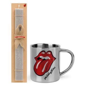 The rolling stones, Easter Set, metallic thermal cup (300ml) & Easter aromatic flat candle (30cm) (GRAY)