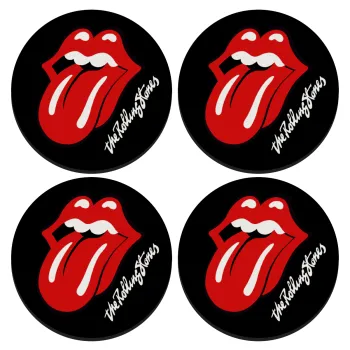 The rolling stones, ΣΕΤ 4 Σουβέρ ξύλινα στρογγυλά (9cm)