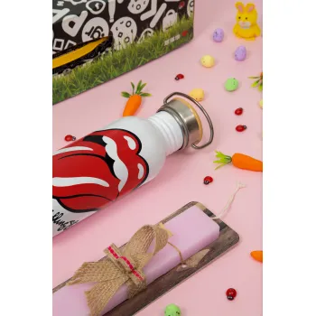 The rolling stones, Πασχαλινή Λαμπάδα με παγούρι μεταλλικό (620ml, stainless steel) & κερί αρωματικό πλακέ (30cm) (ΡΟΖ)