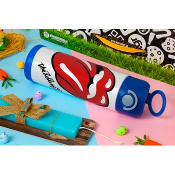 The rolling stones, Πασχαλινή Λαμπάδα με Παιδικό παγούρι θερμό, ανοξείδωτο, με καλαμάκι ασφαλείας, ΜΠΛΕ (500ml)