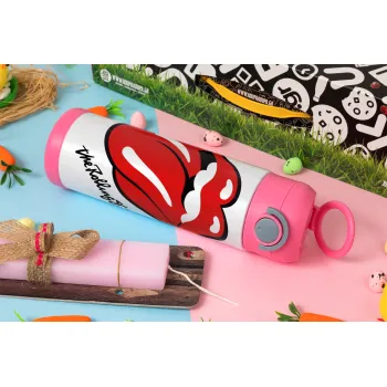 The rolling stones, Easter candle, Childrens hot water bottle, stainless steel, with safety straw, PINK (500ml)