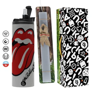 The rolling stones, Easter candle with Grey Tumbler Thermo 600ml & aromatic flat candle (30cm) (GREY)