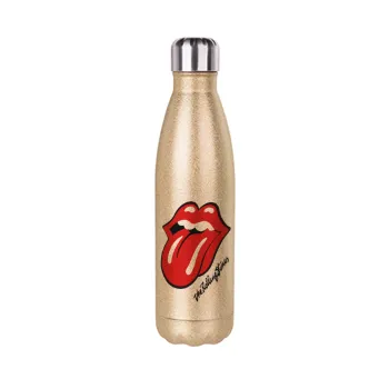 The rolling stones, Glitter gold stainless steel thermos bottle, double-walled, 500ml