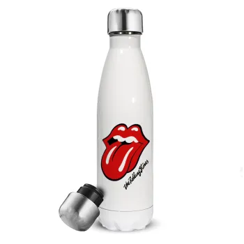 The rolling stones, Μεταλλικό παγούρι θερμός Λευκό (Stainless steel), διπλού τοιχώματος, 500ml