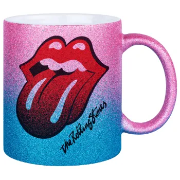 The rolling stones, Κούπα Χρυσή/Μπλε Glitter, κεραμική, 330ml