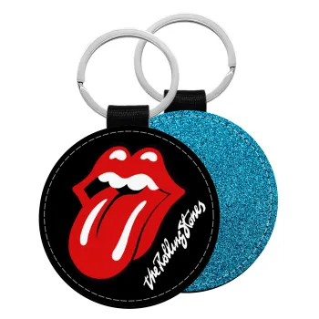 The rolling stones, Μπρελόκ Δερματίνη, στρογγυλό ΜΠΛΕ (5cm)