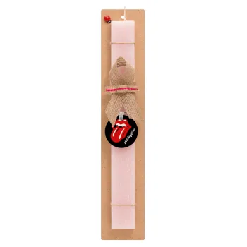 The rolling stones, Easter Set, wooden keychain & scented flat Easter candle (30cm) (PINK)