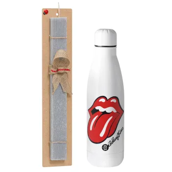 The rolling stones, Easter Set, metallic stainless thermos bottle (500ml) & scented flat Easter candle (30cm) (GRAY)