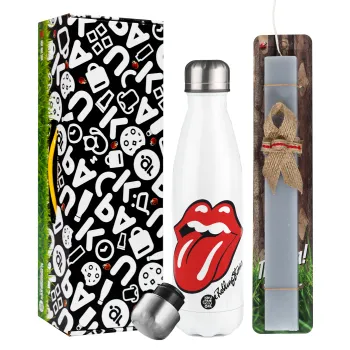 The rolling stones, Easter candle, metallic white thermos bottle (500ml) & aromatic flat candle (30cm) (GRAY)