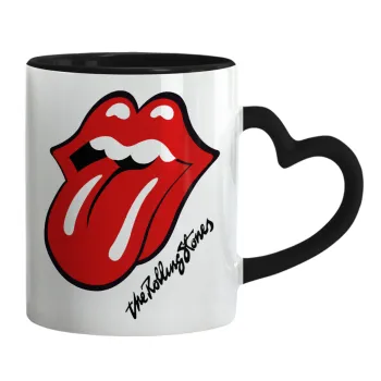 The rolling stones, Mug heart black handle, ceramic, 330ml