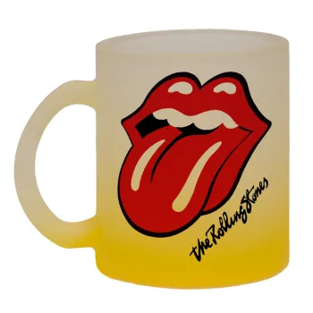 The rolling stones, Κούπα γυάλινη δίχρωμη με βάση το κίτρινο ματ, 330ml