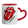 Κούπα καρδιά χερούλι κόκκινη, κεραμική, 330ml