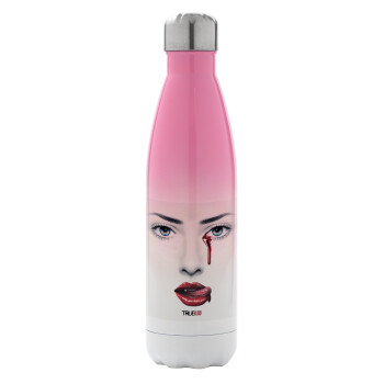 True blood, Metal mug thermos Pink/White (Stainless steel), double wall, 500ml