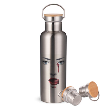 True blood, Stainless steel Silver with wooden lid (bamboo), double wall, 750ml