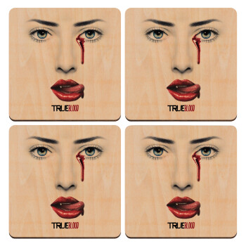 True blood, ΣΕΤ x4 Σουβέρ ξύλινα τετράγωνα plywood (9cm)