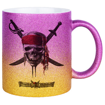 Pirates of the Caribbean, Κούπα Χρυσή/Ροζ Glitter, κεραμική, 330ml
