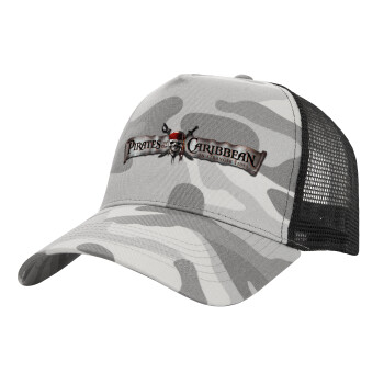 Pirates of the Caribbean, Adult Structured Trucker Hat, with Mesh, (Camouflage) Army Camo (100% COTTON, ADULT, UNISEX, ONE SIZE)