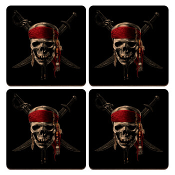 Pirates of the Caribbean, ΣΕΤ x4 Σουβέρ ξύλινα τετράγωνα plywood (9cm)