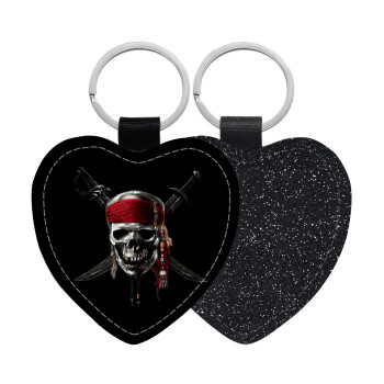 Pirates of the Caribbean, Μπρελόκ PU δερμάτινο glitter καρδιά ΜΑΥΡΟ