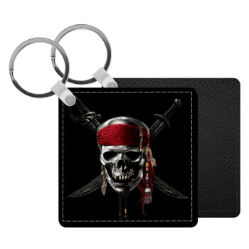 Pirates of the Caribbean, Μπρελόκ Δερματίνη, τετράγωνο ΜΑΥΡΟ (5x5cm)