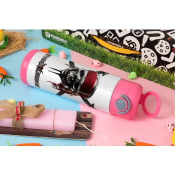 Pirates of the Caribbean, Easter candle, Childrens hot water bottle, stainless steel, with safety straw, PINK (500ml)