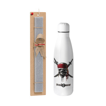 Pirates of the Caribbean, Easter Set, metallic stainless thermos bottle (500ml) & scented flat Easter candle (30cm) (GRAY)