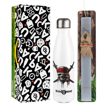Pirates of the Caribbean, Easter candle, metallic white thermos bottle (500ml) & aromatic flat candle (30cm) (GRAY)
