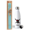 Easter Set, metallic stainless steel water bottle (750ml) & aromatic flat Easter candle (30cm) (TURQUOISE)